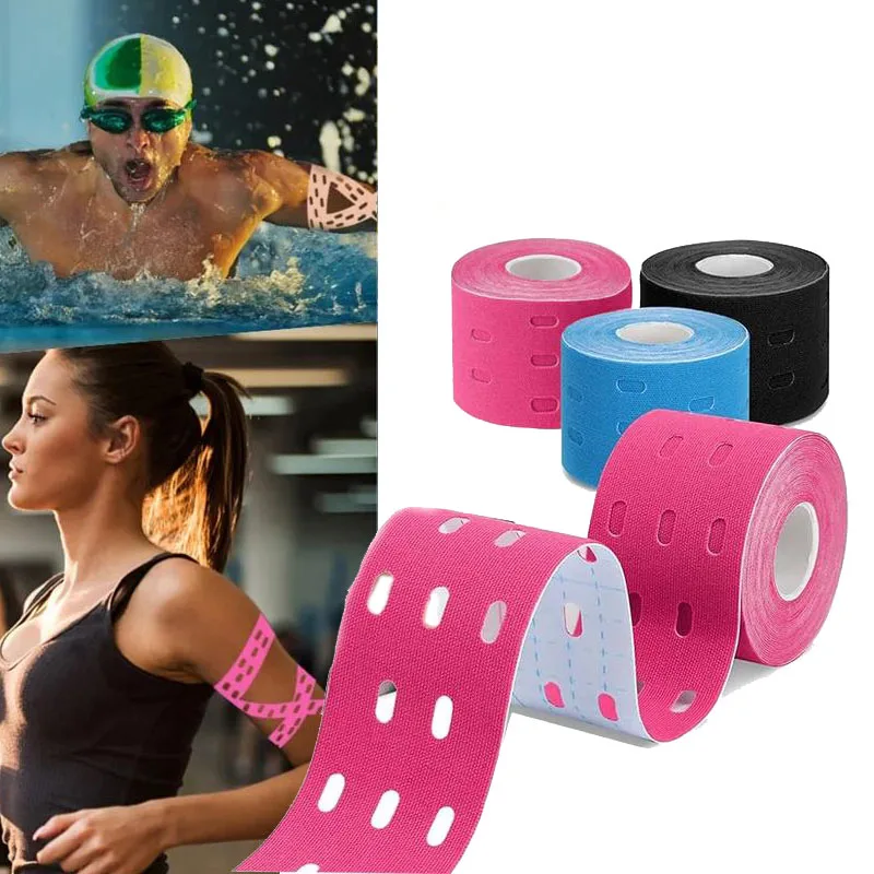 PerforatedFitnessTapeElasticLatexBreathableAthleticSportBodyTapesMusclePainTapePain