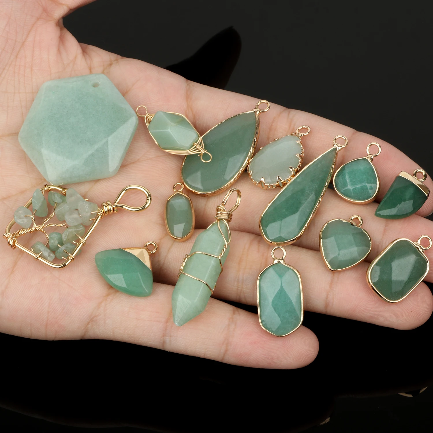 Jade Quartz|green Aventurine Jade Stone Pendant - Gold
