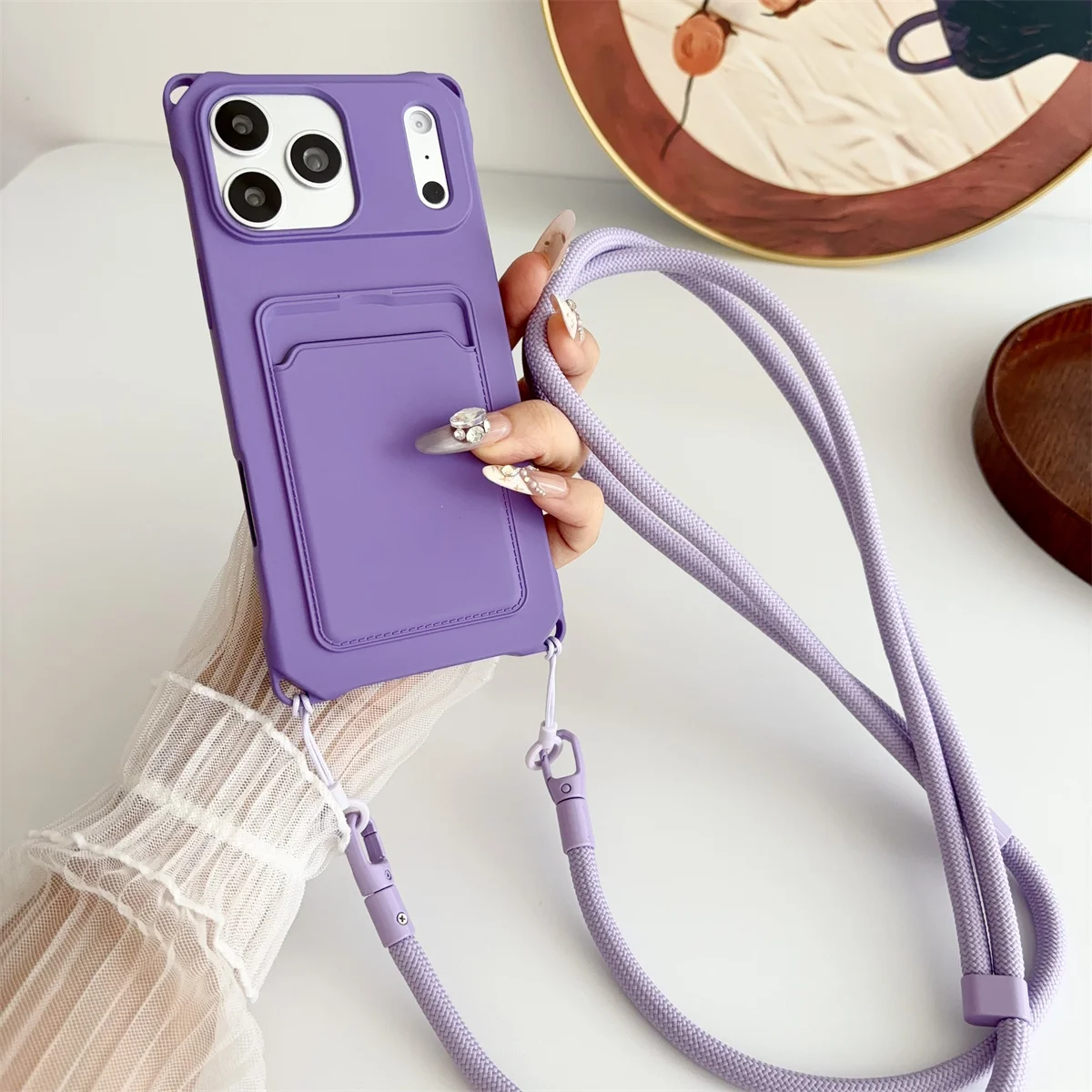 Soft Silicone Crossbody Phone Case with Strap and Card Holder