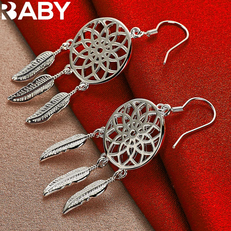 925 Sterling Silver Charm Trend Dream Catcher Feathers Long Drop Earrings For Woman Wedding Fashion Party Jewelry Christmas Gift