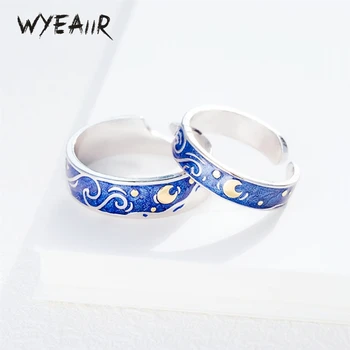 WYEAIIR 925 Sterling Silver Van Gogh Starry Sky Couple Ring Sweet Romantic Gift Resizable Opening Ring For Women Luxury Jewelry 1