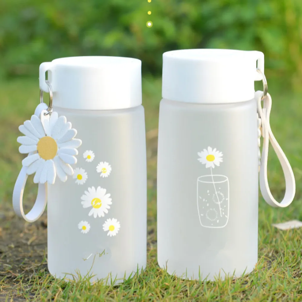 Ins Simple Fashion Small Daisy Water Bottles Summer Portable Leakproof  Frosted Glass Cup Cute Water Bottle For Girls With Rope - AliExpress