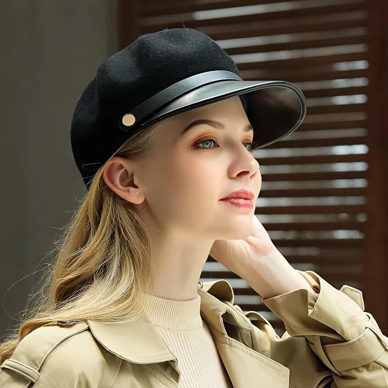 Autumn and Winter Korean Fashion Versatile British Beret Octagonal Hat Winter Cute Duck Tongue Hat Casual Woolen