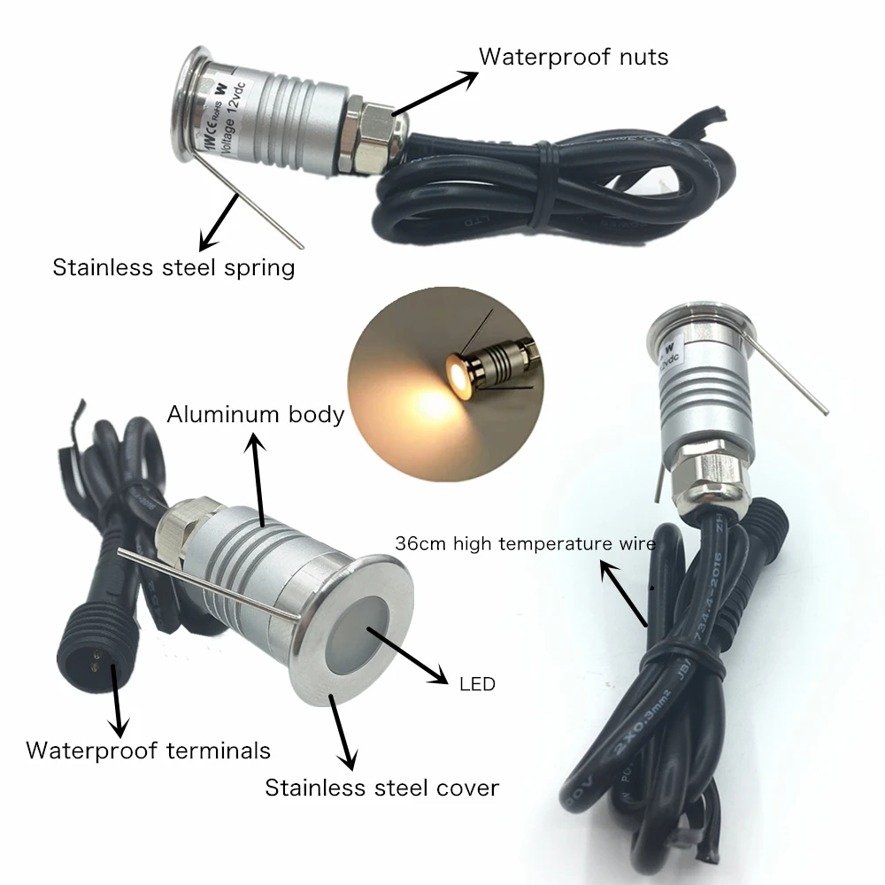 IP67 Outdoor 1W Mini LED Underground Lights 12V Waterproof Stairs Step Lamps Ground Spotlights Landscape Garden Buried Lighting