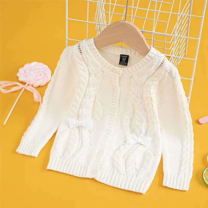 03yrsBowBabyCardiganSweatersUnisexKhakiSpringCoatKnitedWhite