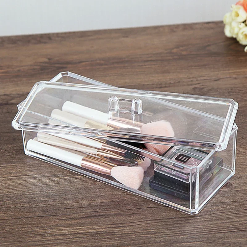 Rectangle Home Clear Storage Transparent Display Organize Cosmetic Makeup Make Up Cotton Swab Acrylic Box 2