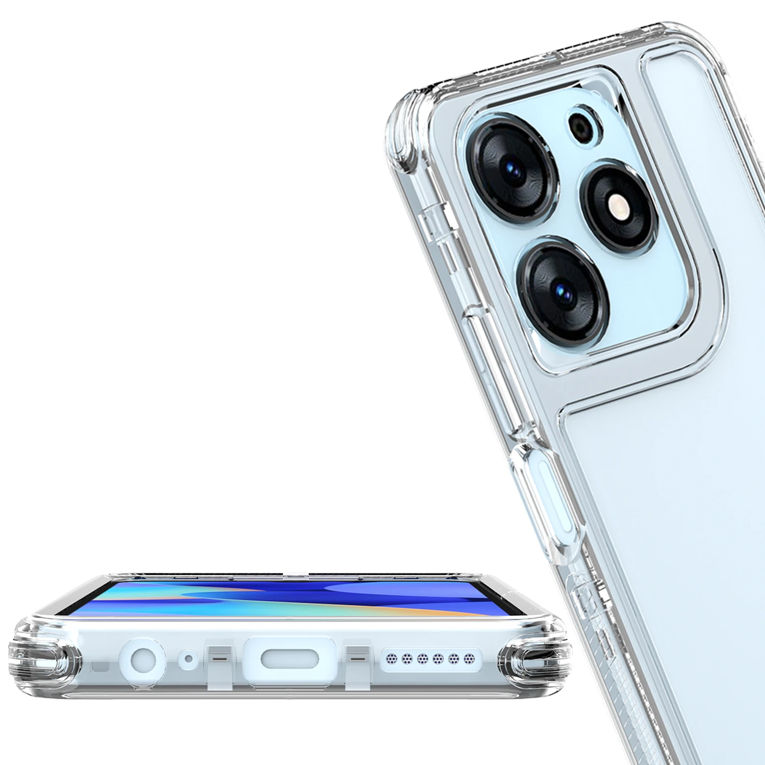 Rugged Armor Shockproof Phone Case with Hard Plastic Frame and Transparent TPU Back Cover