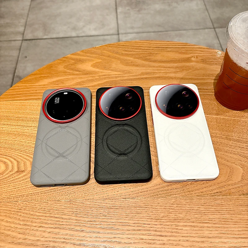 Luxury Leather Magnetic Charging Case with Red Metal Buttons - Shockproof Premium Cover