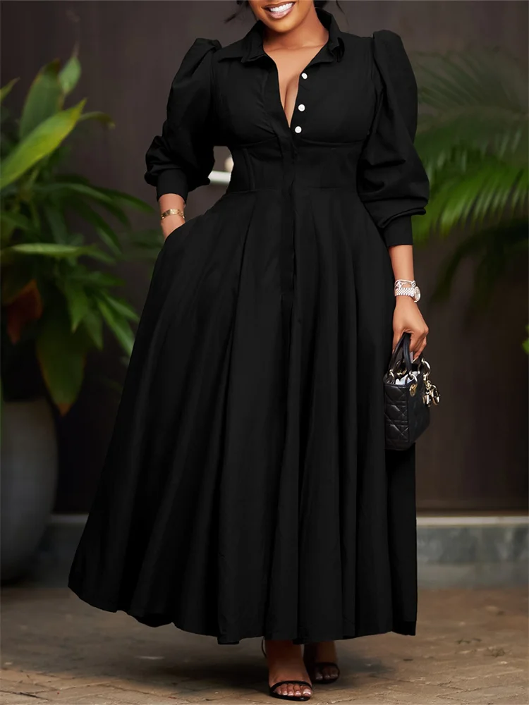 Wmstar Dress Women Casual Button Long Sleeve Dresses Fashion Streetwear Big Swing New Spring Clothes Wholesale Dropshipping