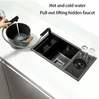 Small Size Black Hidden  Kitchen sink Single bowl Bar  Stainless Steel Balcony  Concealed  With cup washer 2