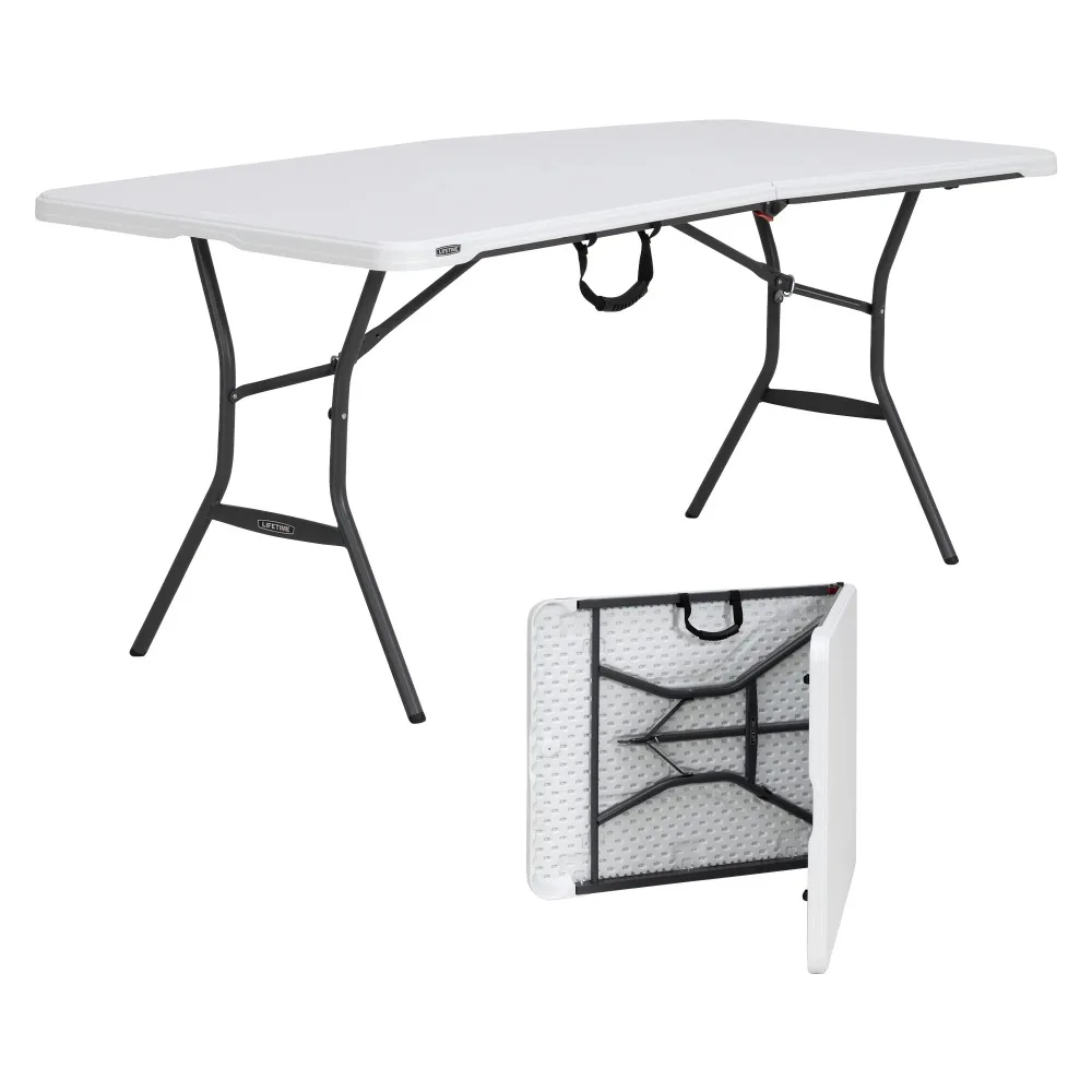 

Lifetime 6 Foot Fold-in-Half Rectangle Table, Indoor/Outdoor Light Commercial Grade, White Granite (280857)