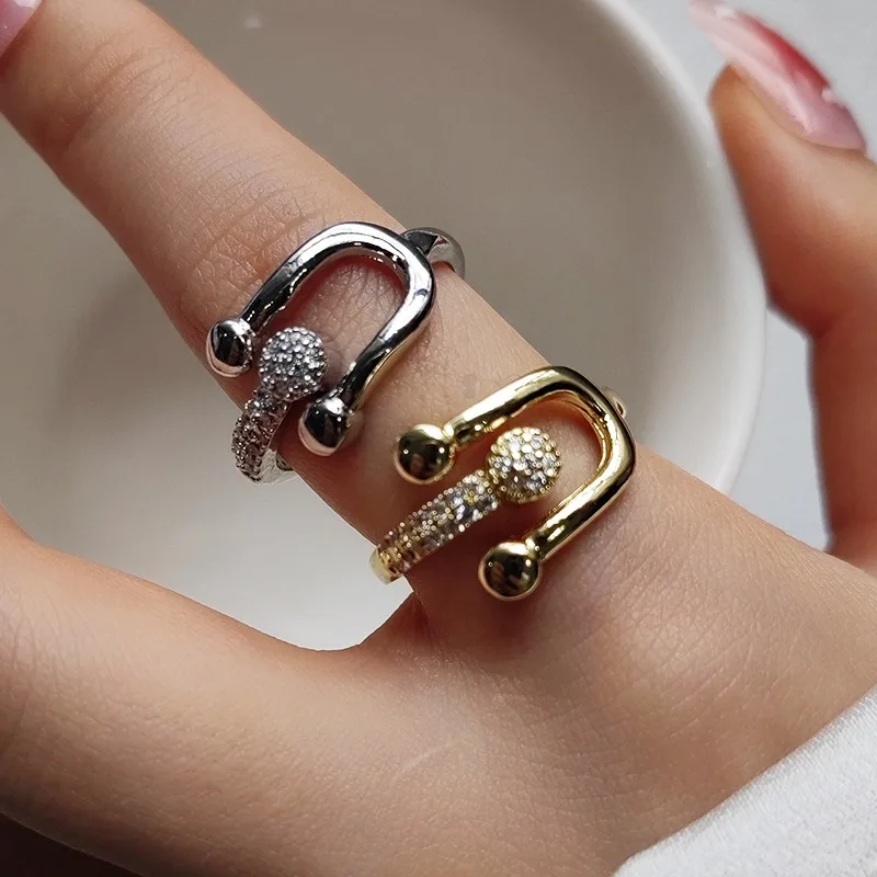 Zircon Double Crossed Shape Rings Women Gold Plated Cross Ring Luxury Wedding Couple Rings Aesthetic Jewerly