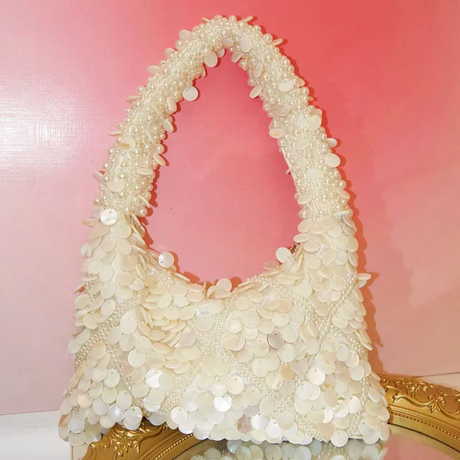 Beads Beading Tassel Hobo Bag Fashion Shell Woven Handmade Shoulder Bag Luxury Clutch Purse High Quality Women's Handbag