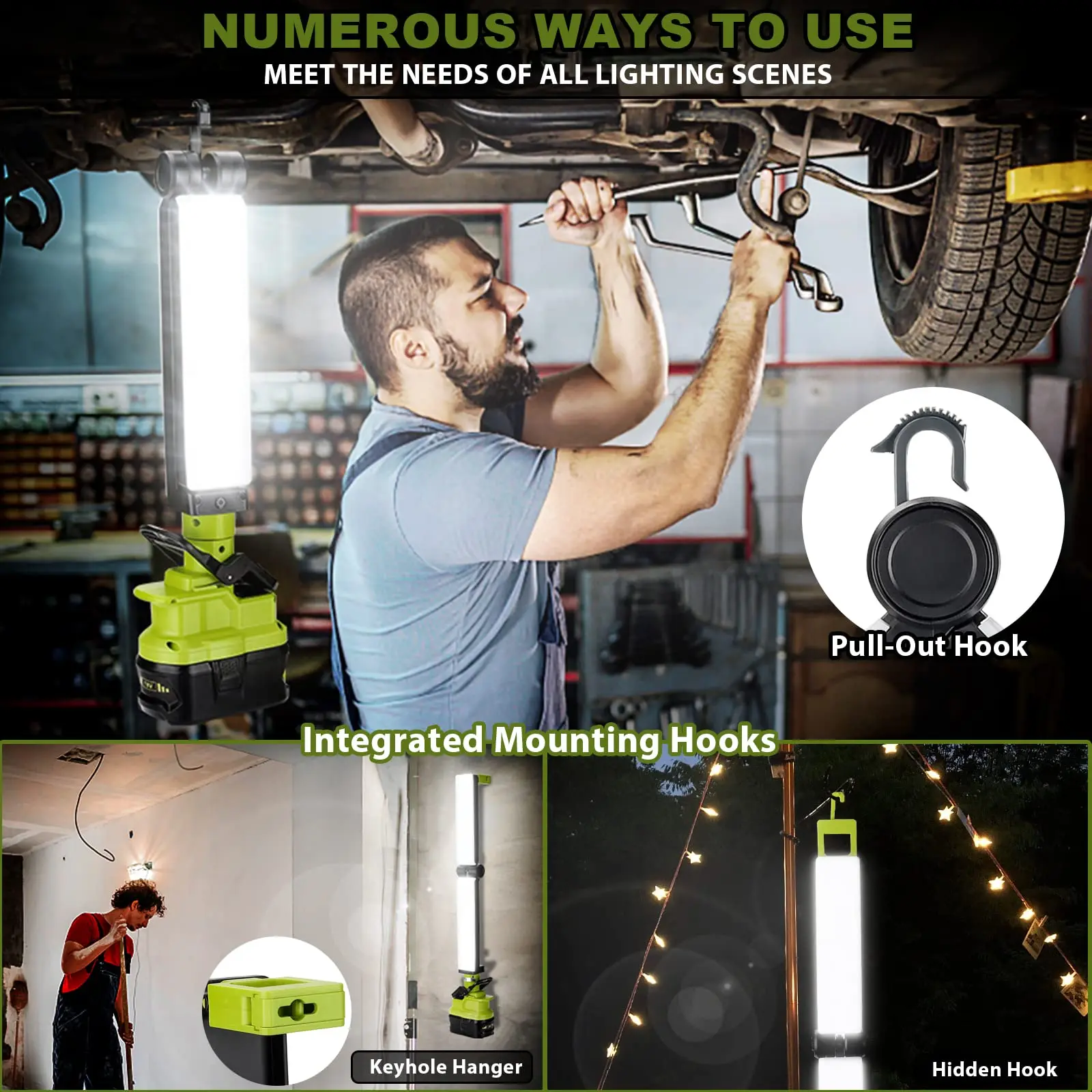 Cordless LED Work Light for Ryobi 18v Battery 30W 2400LM FloodLight Outdoor Flas