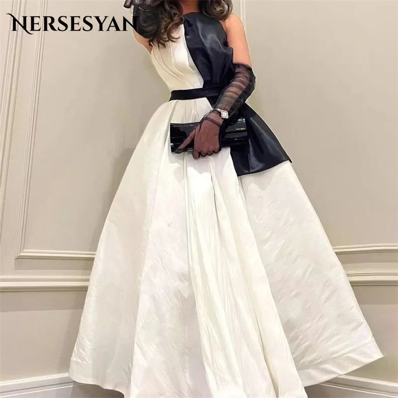 

Nersesyan Modern Satin Sleeveless Party Gowns A Line Ruffled Pleats Sashes Formal Evening Dresses Long Vestidos De Fiesta 2023