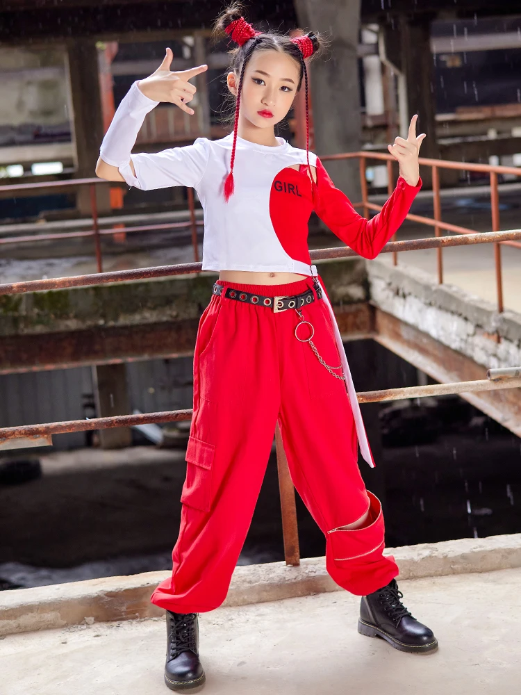 Ropa de baile de Jazz para niños, traje de actuación de Hip-Hop para niñas,  pantalones de Hip-Hop rojos de manga larga, ropa de baile moderno de  concierto Kpop BL9257 - AliExpress