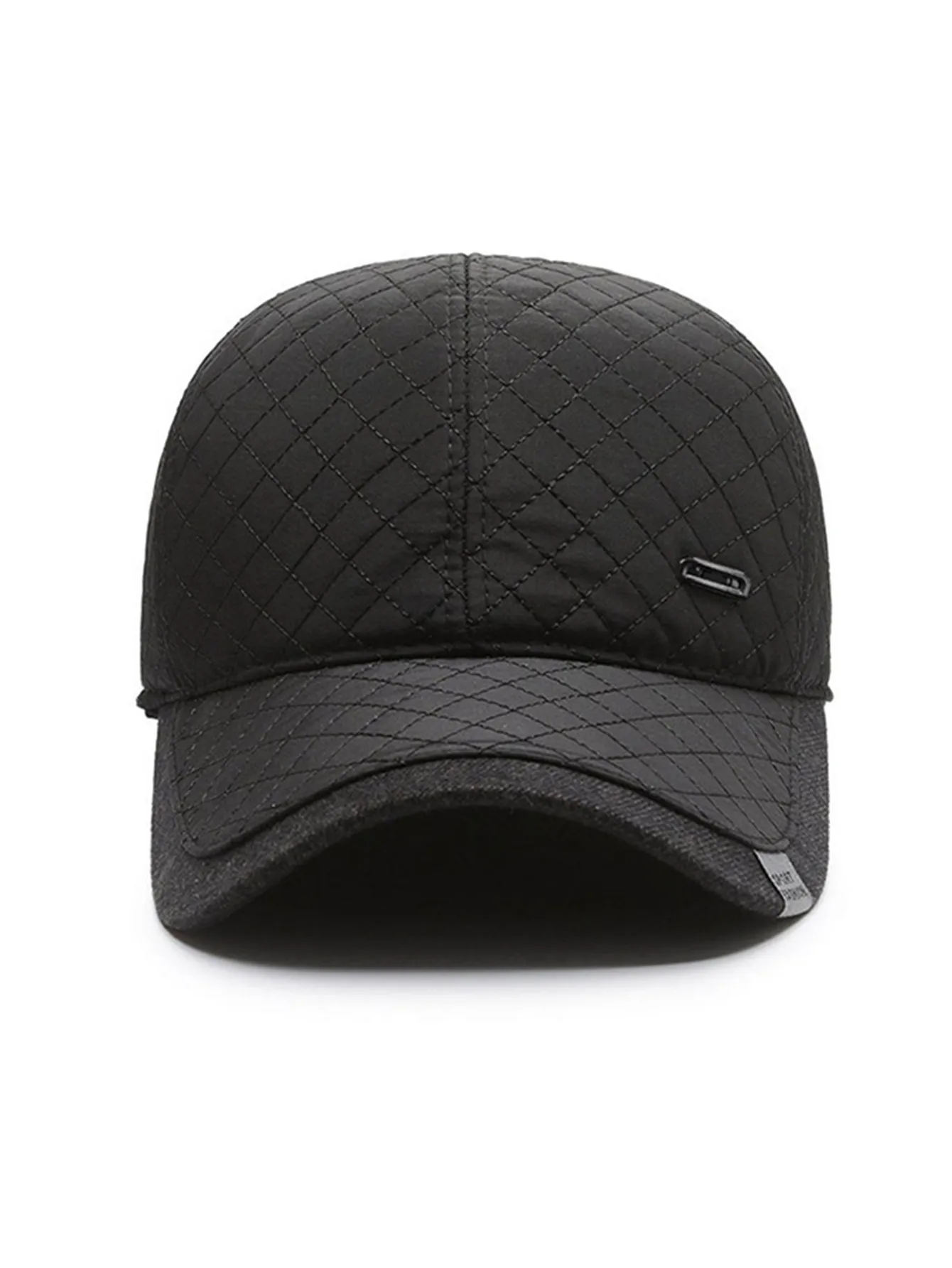 Winter Solid Color Quilted Embroidery Hat, Casual Warm Windproof Fleece-Lined Earflap Baseball Cap