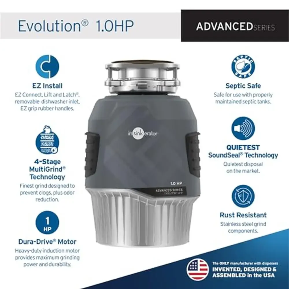 1HP Garbage Disposal with Advanced Grind Technology & Quiet Operation Waste King Replacement Compatible UL Listed 28.0V Input