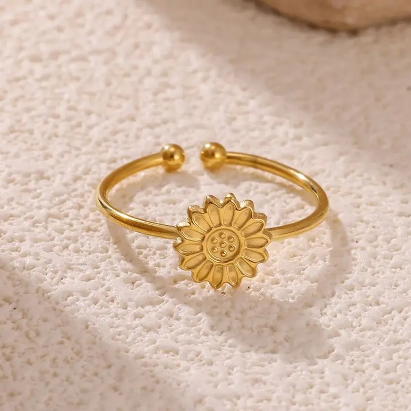 Stainless Steel Geometric Sunflower Rings For Women
