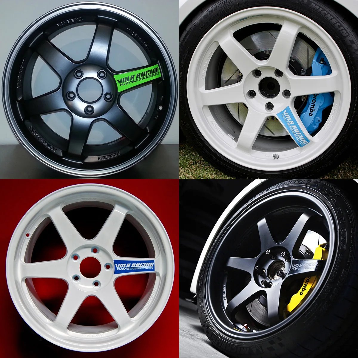JDM Reflective RAYS VOLK Racing TE37SL Wheel Decal Stickers - 16-Piece Set For Drift & Car Enthusiasts