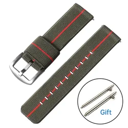 Versatile Nylon Sport Strap - Military - Grade Woven Elastic Bracelet with Quick Release - 22mm (ArmyGreenRed)