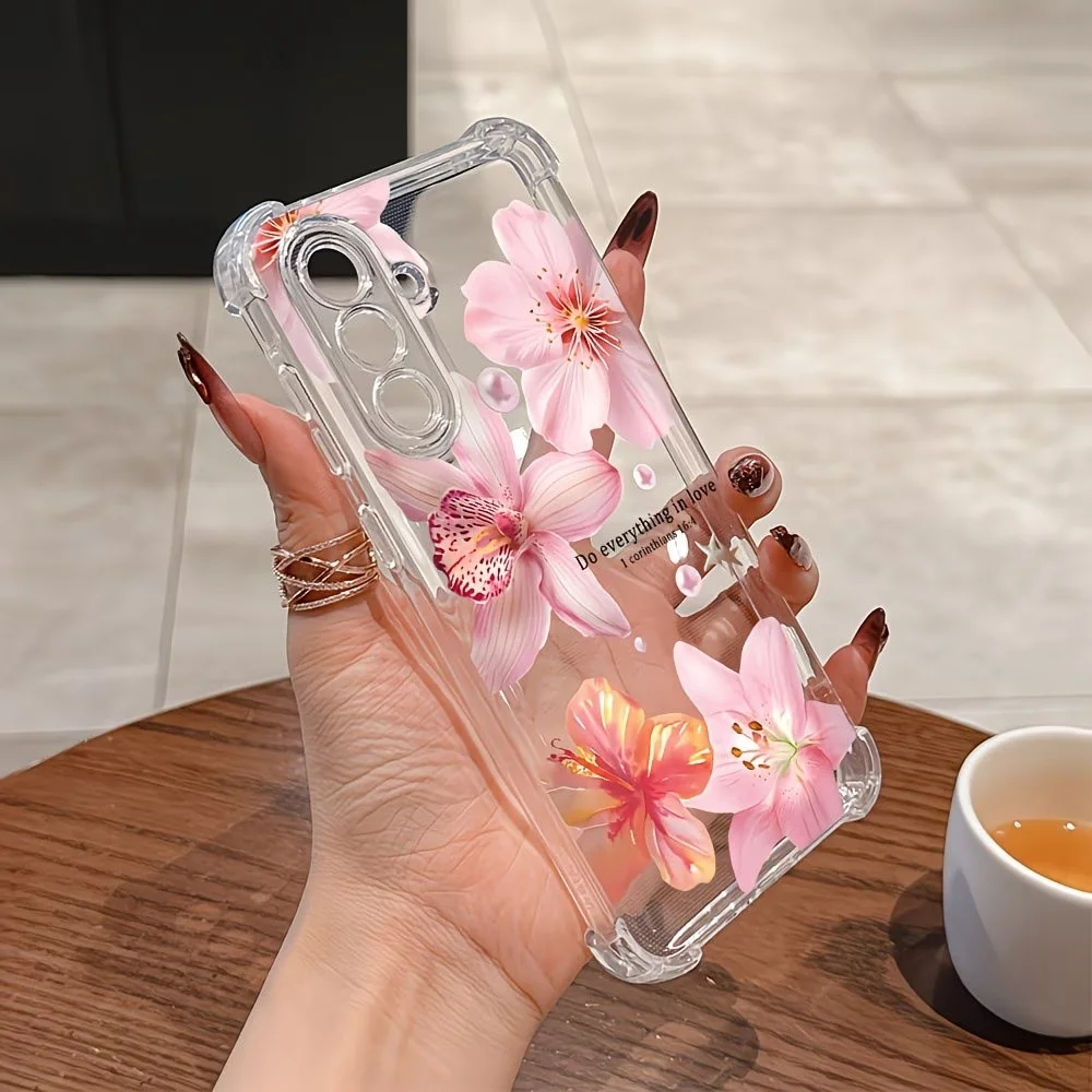Floral Design Style Clear TPU Anti-Fall Phone Case