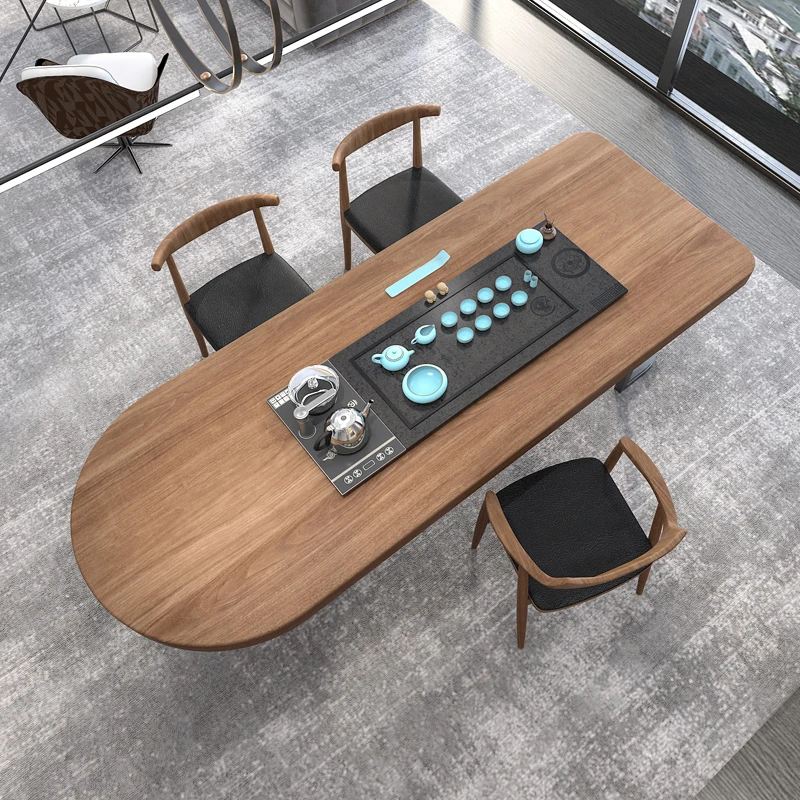 Teatable solid wood tea table and chair combination log big board table coffee table loft office visitor reception table long coffee table concrete grey 55x55x40 cm engineered wood