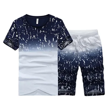 Alternative view of Tracksuit Men Summer Short Sleeve Casual Tshirt Shorts Mens Sweatsuit 2PC Tee Tops+Sweatpant Male Set Moleton Masculino 3XL 4XL