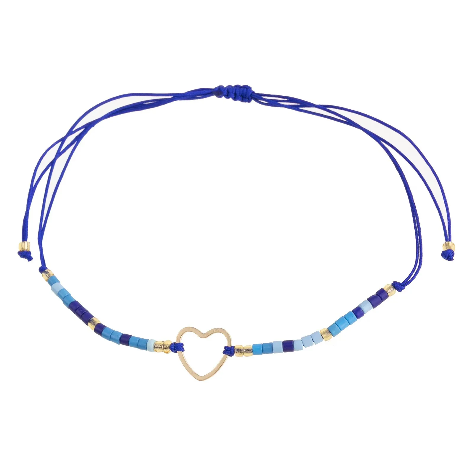12 Piece Set Of Gold Stainless Steel Heart-Shaped Multi-Color Rice Bead Bead Bracelet Fashionable Women's Adjustable Bracelet