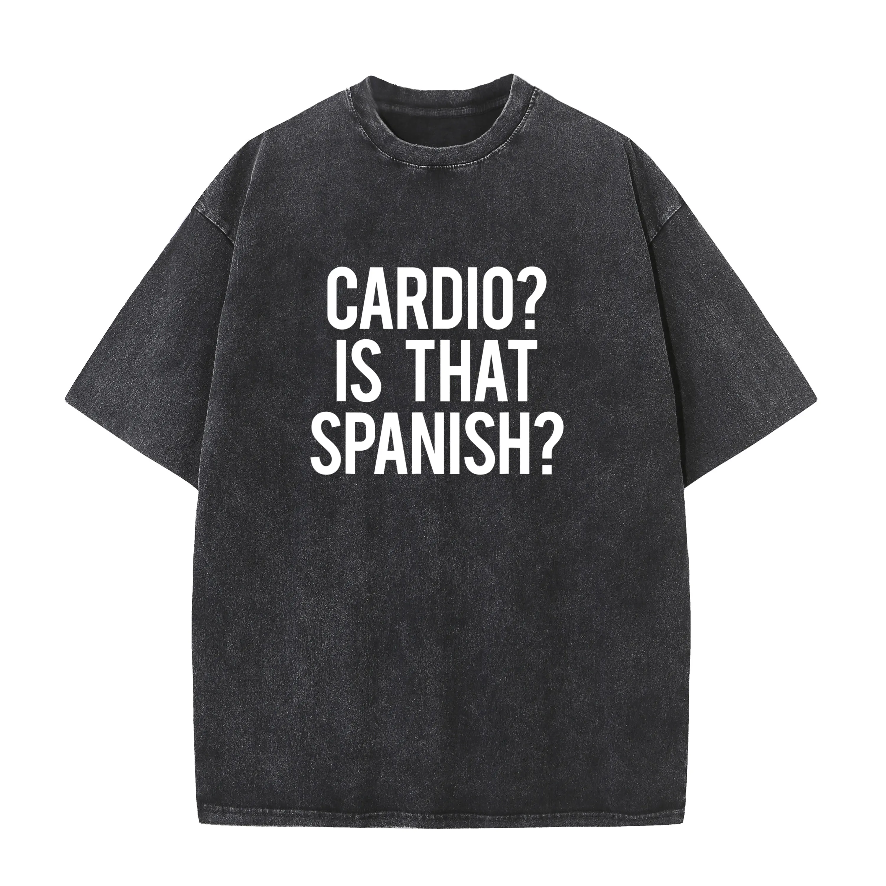 

Cardio Is That Spanish Funny Gym Fitness Workout Gift Idea Bleach style T-Shirt Tops Shirt Summer Design Washed style Tshirts