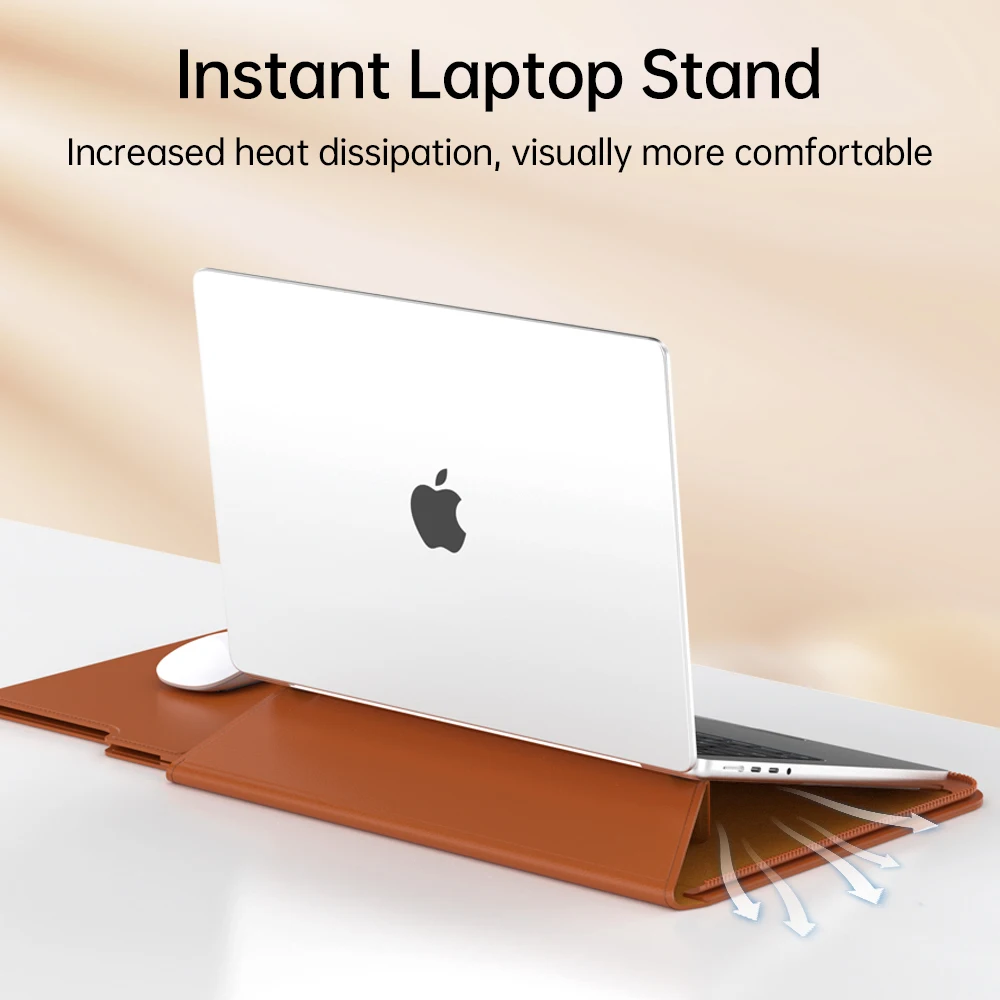 Premium PU Leather Laptop Sleeve Case with Built-In Stand