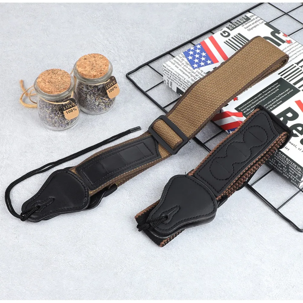 

with Guitar Pick Bag Folk Electric Guitar Strap Brown/black Pure Cotton Bass Ukulele Belt Adjustable Universal