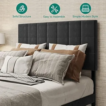 yitahome queen size bed frame with drawer, upholstered bed frame with storage, platform bed with velvet headboard, no box spring 4