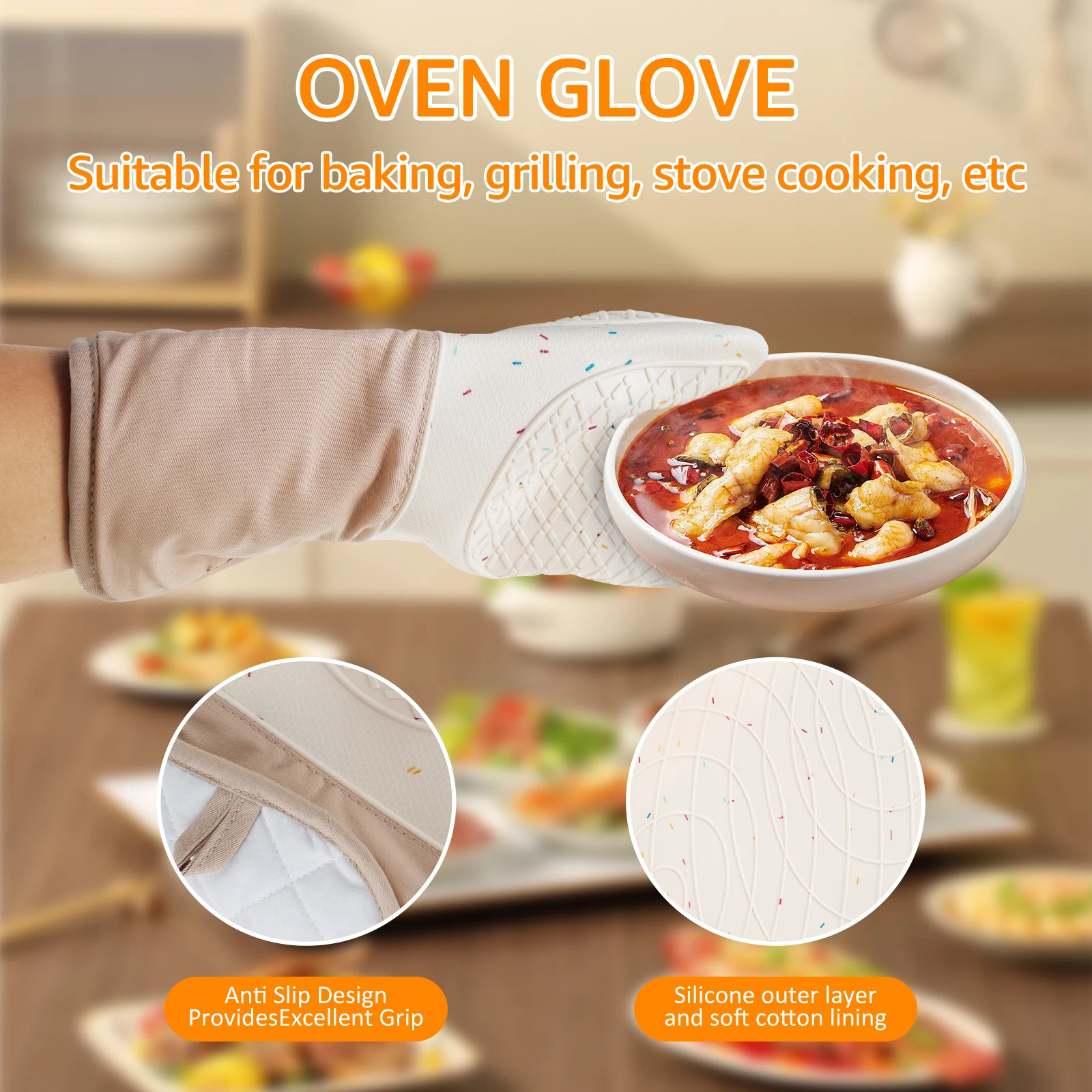 Silicone Oven Mitts Heat Resistant Cooking Gloves with Pot Holders Thickened Non-slip for BBQ Bake Kitchen Accessory
