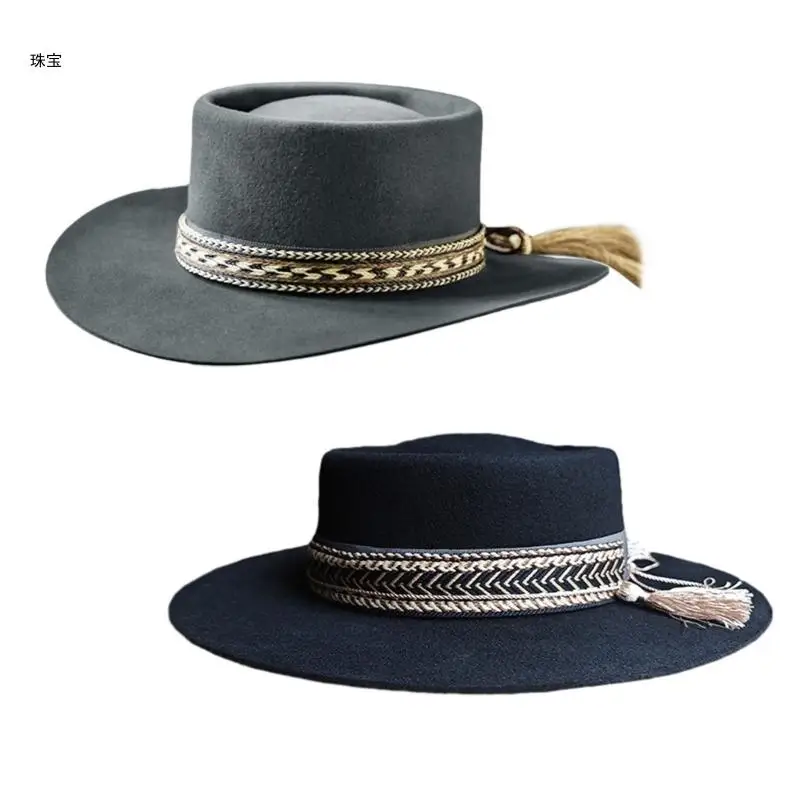 

X5QE Western Cowboy Hat Wide Brimmed Fedoras Hat Gift for Boyfriend Hat Wide Brimmed for Travel for Outdoor Gatherings