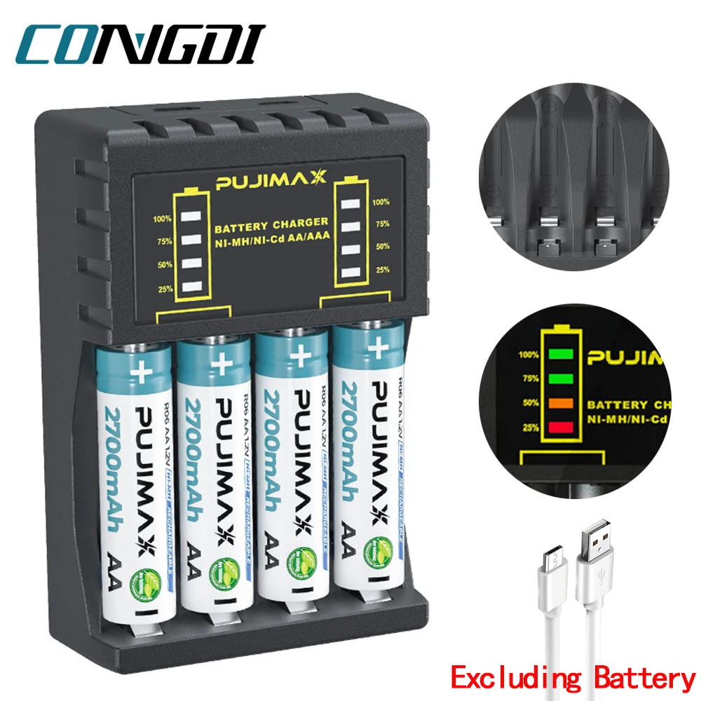 USB C AA AAA Battery Charger with LED Indicator