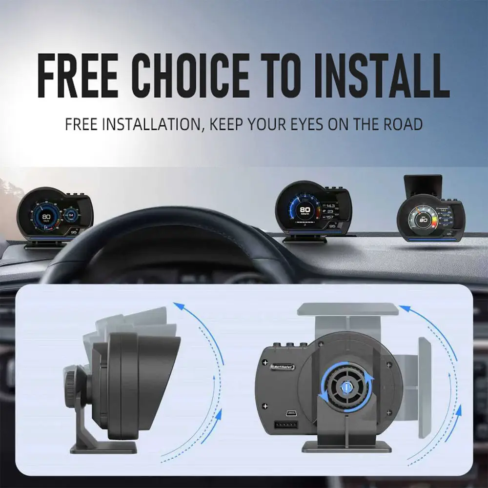 새로운 유니버설 OBD2 GPS 듀얼 시스템 미터 속도계 헤드업 디스플레이 P6 GPS HUD 다기능 LCD 계기판 디스플레이