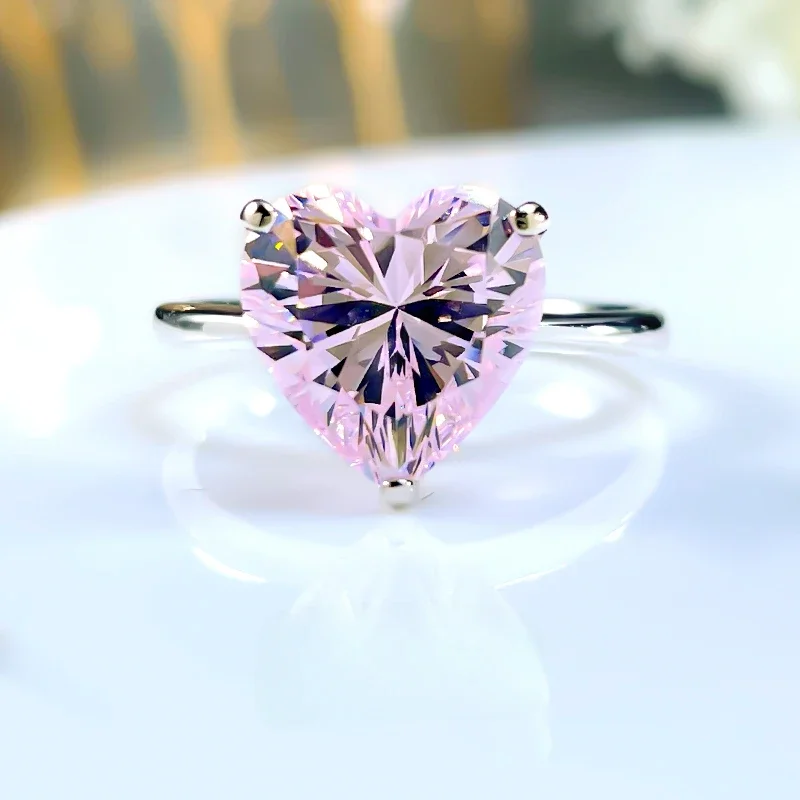 Fashion Love Colored Diamond 925 Sterling Silver Ring Set with High Carbon Diamond Versatile Ice Cut Wedding Jewelry Wholesale