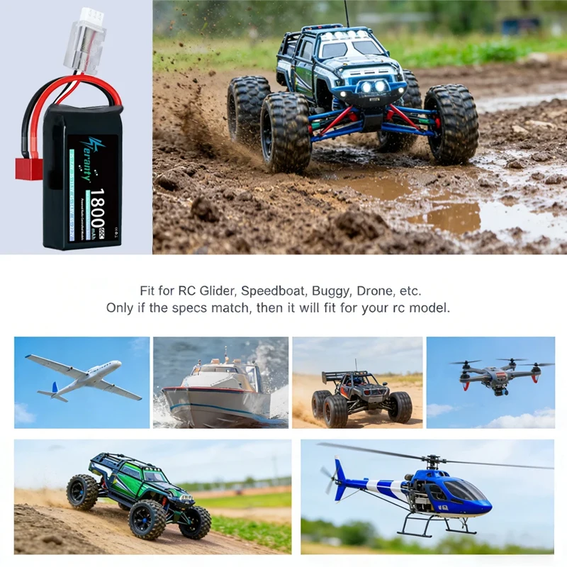 TERANTY 1800mAh 7,4V 60C Lipo-Akku für 2S RC Lipo-Batterie mit T XT30 XT60 JST-Stecker für RC Drohne Auto LKW Hubschrauber Boot – Detail 5