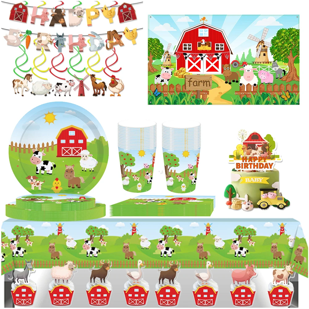 

Farm Animals Party Decor Supplies Barnyard Animals Birthday Party Tableware Set FarmHouse Theme Party Dessert for Farm Birthday