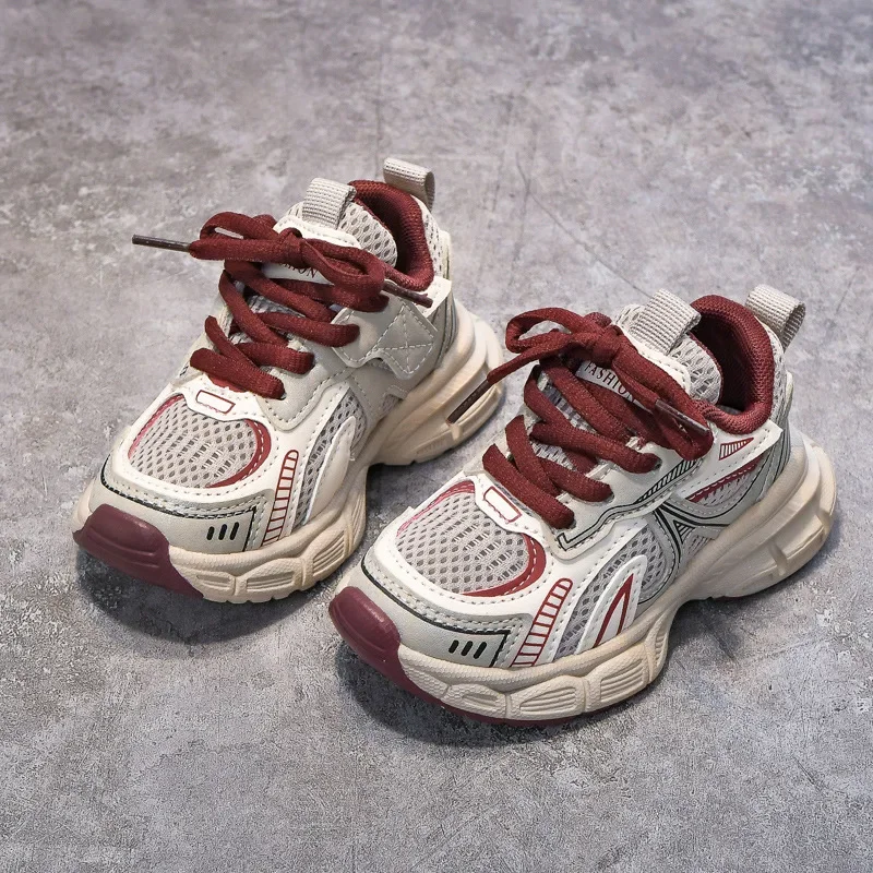 Boys Girls Running Shoes Mesh Breathable Children Sneakers Thick Soft Sole 2025 New Fashion Kids Sports Shoes for Students Trend