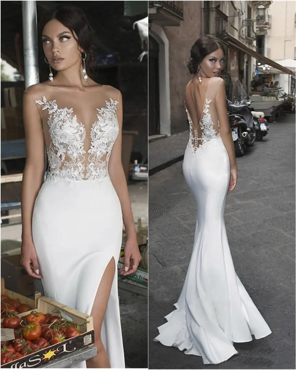 Sexy Mermaid decal Luxury wedding dress Sexy halter with wrapped hip floor length beach garden elegant bridal party dress