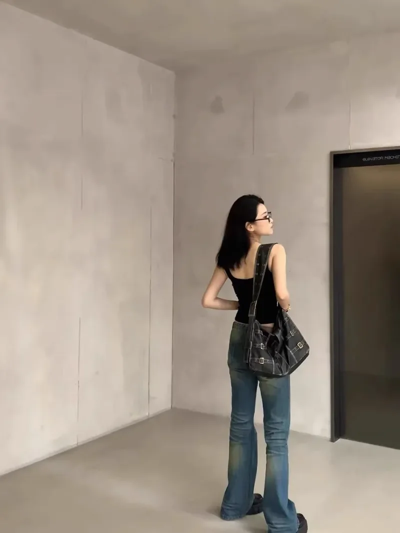 y2k vintage leather handbag モード系 grunge Gothic Y2k Crossbody Bag: Vintage Grunge Chain Shoulder Bag
