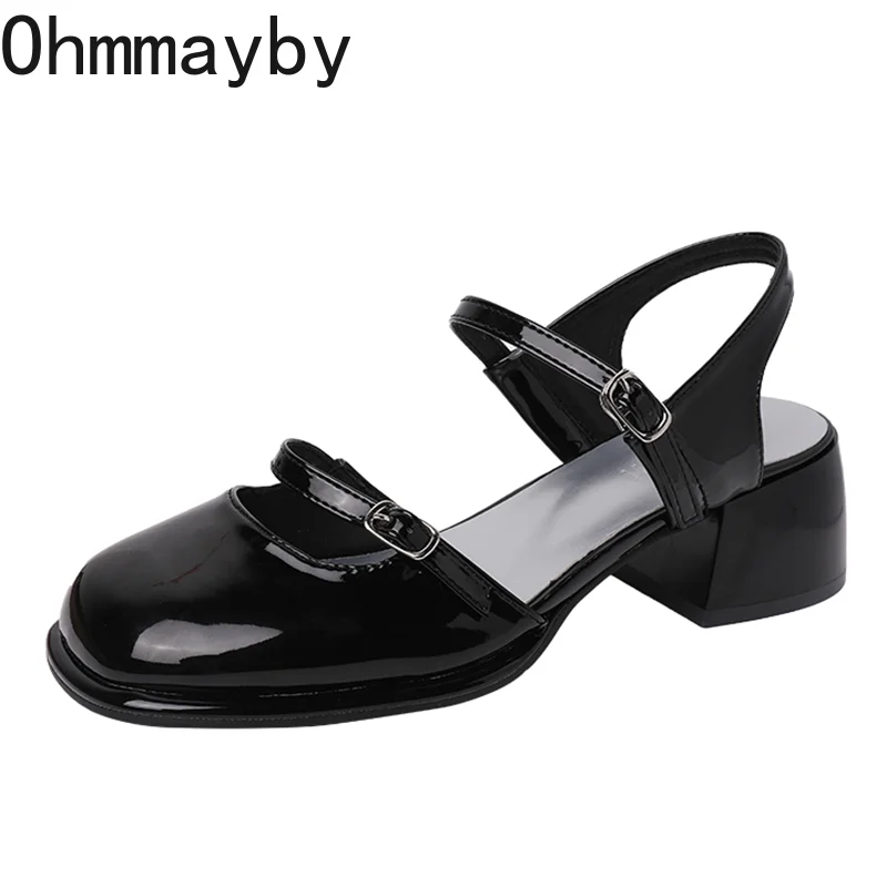 New Mary Jane Shoes Buckle Pumps Women Thick Heels Elegant Shallow Square Toe Footwear Fashion Outdoor Lady Shoes images - 6