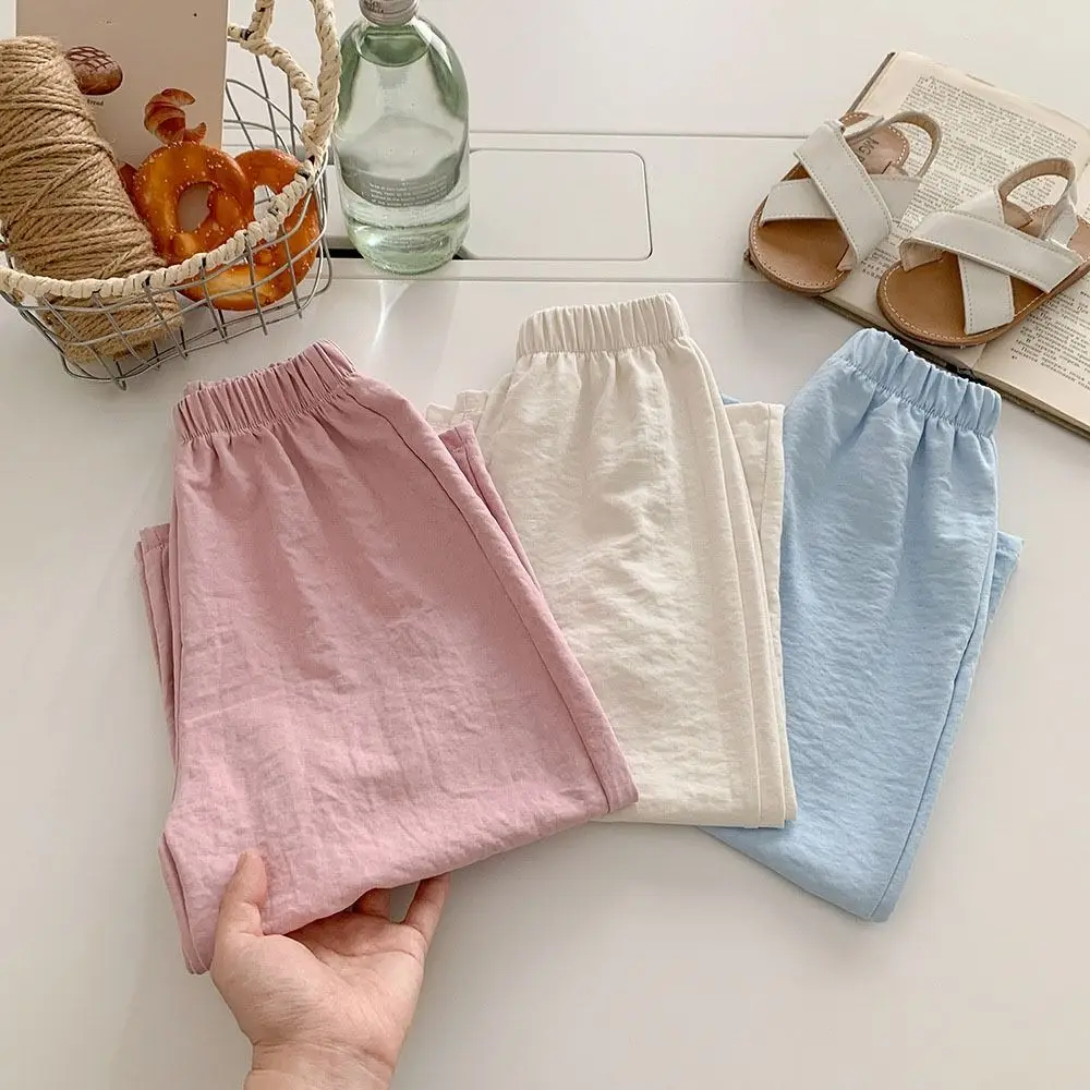 Simple Candy Color Girl Straight Pants Loose Wide Leg Children Cropped Pants Thin High Waist Teen Yamamoto Pants Streetwear