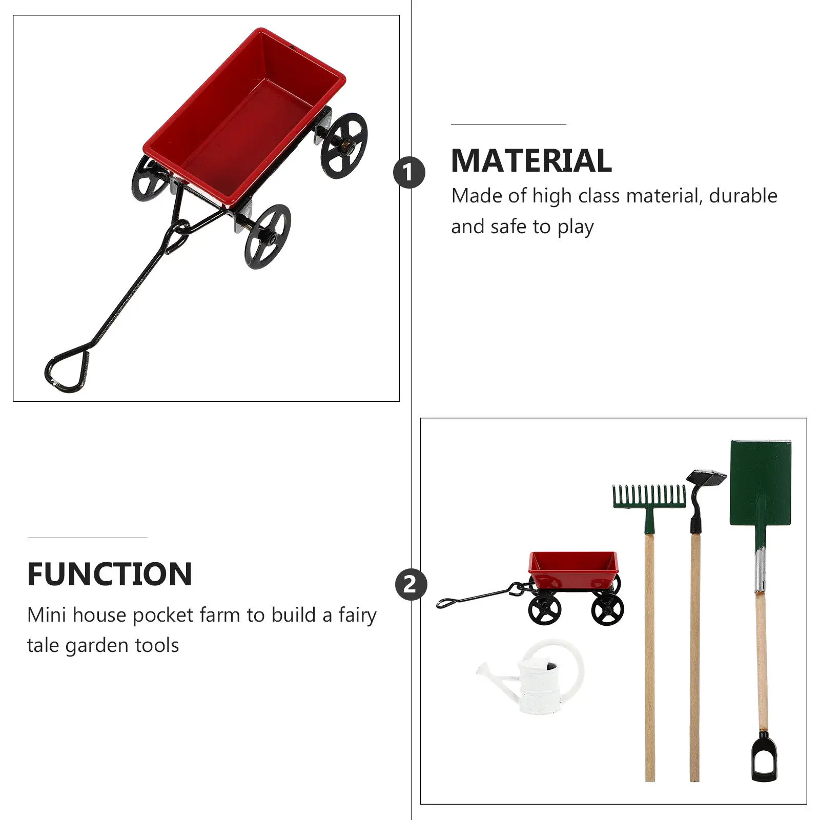 1세트 미니 농기구 조경 장 사실적인 미니 물뿌리개 카트 삽 장면 소품 휴대용 사진 촬영용