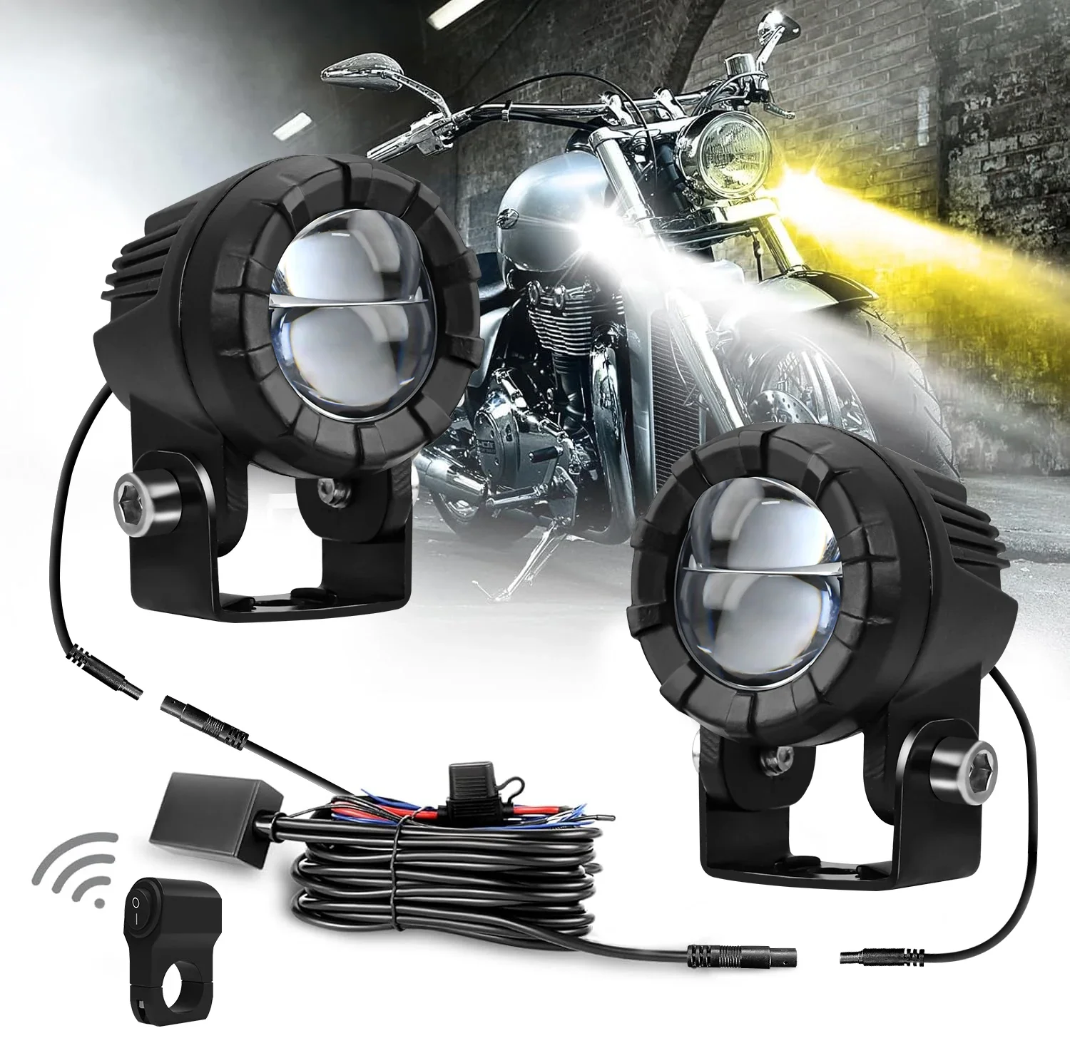 Lighthouse Motorcycle Headlights Fog Lamps Wiring Harness Set 3000k/4500k/6000k