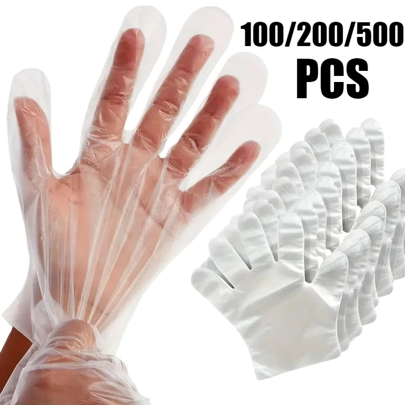 Disposable Gloves Transparent Plastic Gloves Hair Dyeing Cooking Household Kitchen Restaurant Multipurpose Cleaning Accessories