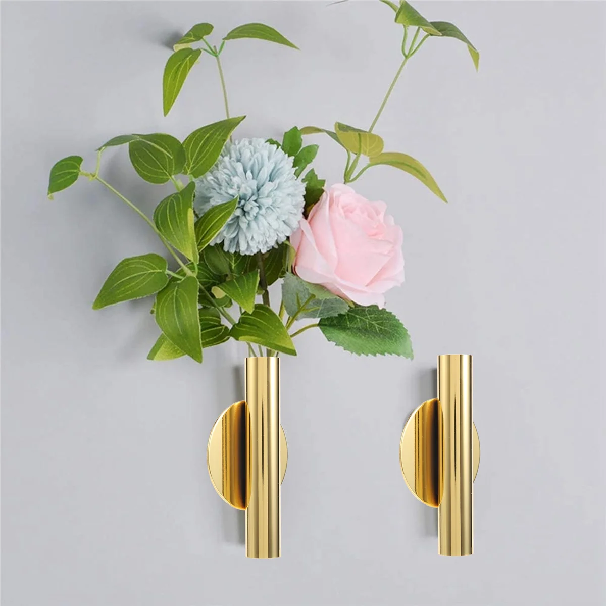 4Pcs Wall-Mounted Flower Tube Wall Metal Vase Decoration Stand Dry Vase Stand for Displaying Flower Decoration,Gold 4