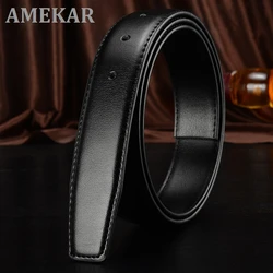 No Buckle Genuine Leather Belt Strap For Automatic Buckle Pin Buckle 2.4cm 2.8cm 3.0cm 3.2cm 3.5cm 3.8cm Width Men Belt Black